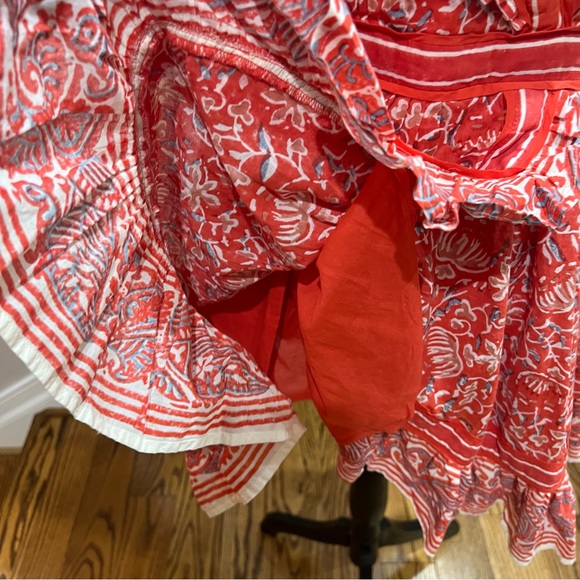 Cleobella Women’s Blair 100% Cotton Floral Ruffle Wrap Mini Dress Red Size 4 - Picture 6 of 14